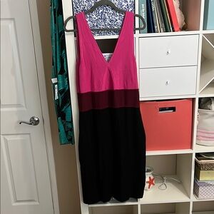 Metaphor Pink and Black Sheath Midi Dress V-Neck Sleeveless